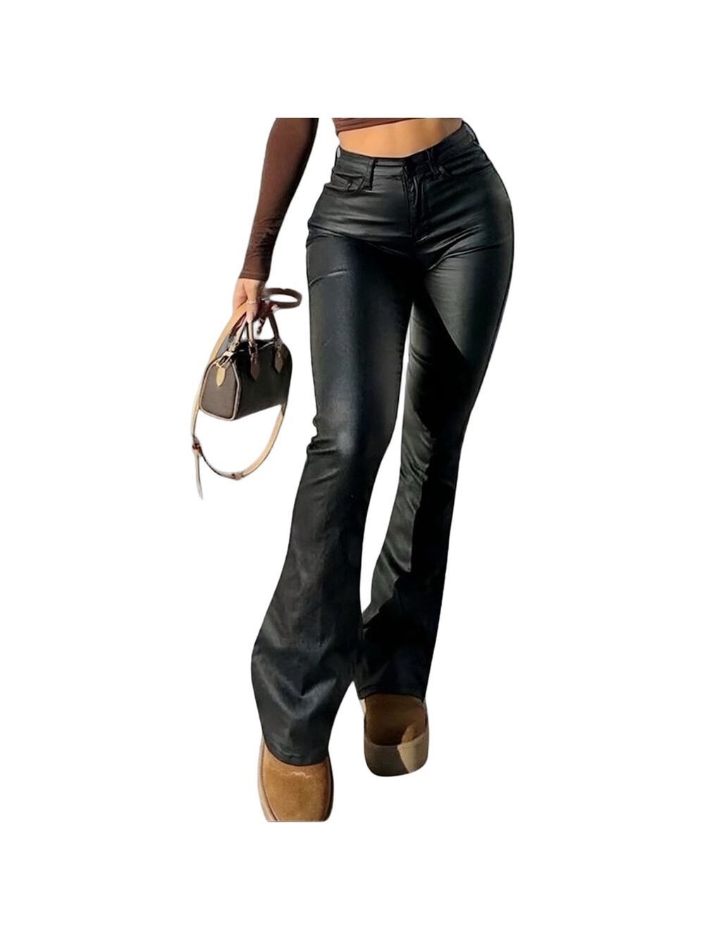 NWT SHEIN Apperloth High-Waisted Leather Bootcut Flare Leg Pants — Black, XS